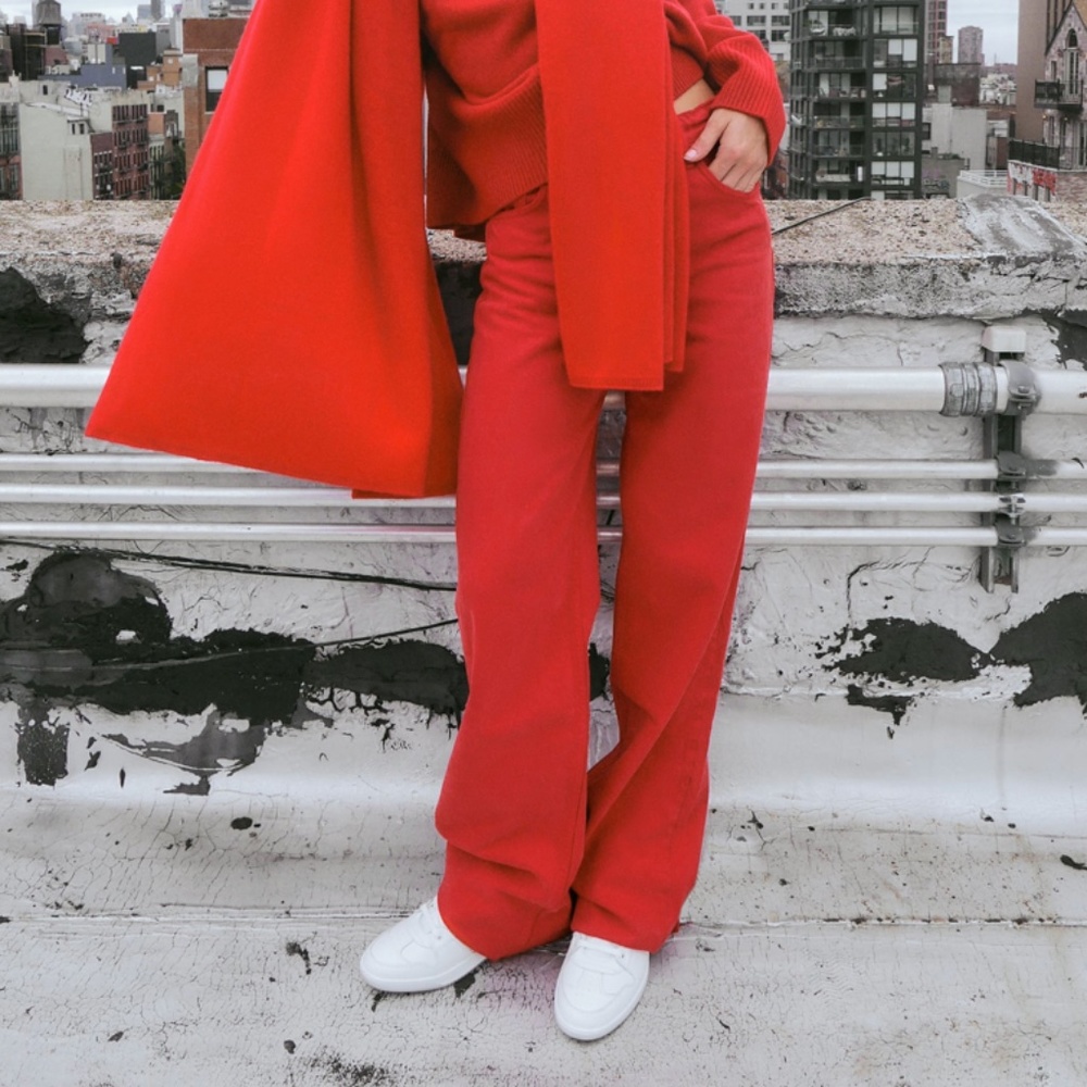 Zara red wide leg jeans